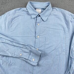 Sandro Paris Shirt Mens Medium Blue White Striped Button Up Long Sleeve Pocket